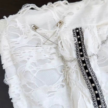 🖤 Gothic Punk Tassel Beanie — Ripped Rivet Earflap Techwear Hat ⚙️