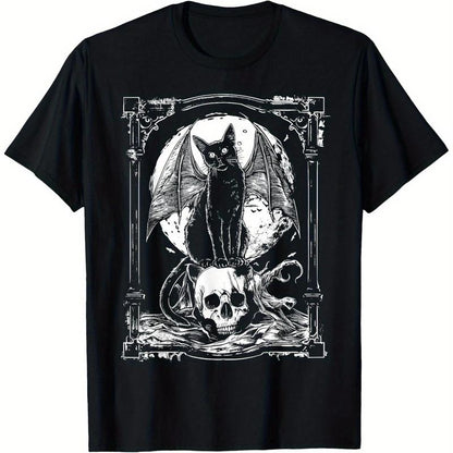 "Bat Cat Skull 🕷️ – Gothic Punk Vintage Oversized Tee 🖤"