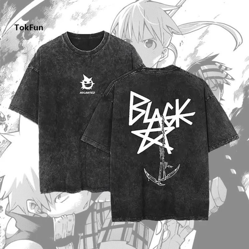 "Black☆Star x Chain Scythe 🕷️ – Soul Eater Vintage Washed Tee 🖤"