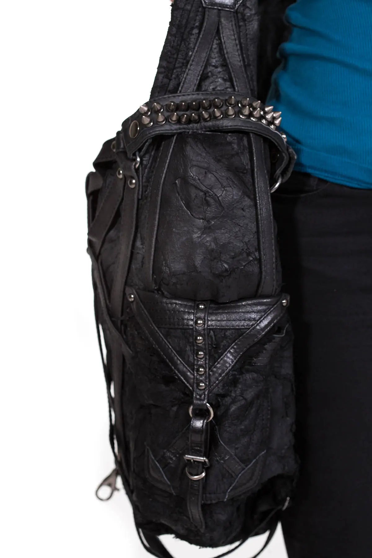 RAGE CAGE Luxe Black Leather Hobo Bag with Unique Cage Strap Design and Versatile Pockets
