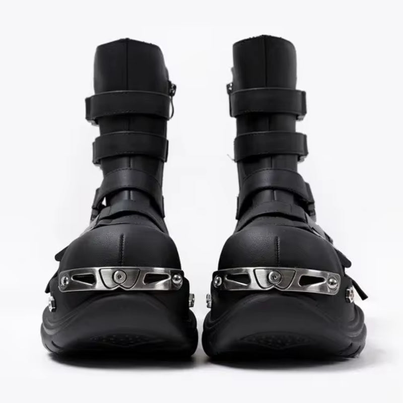Original Gothic Platform Boots – Women’s Punk Metal Elevator Ankle Shoes, Cool Motorcycle Style