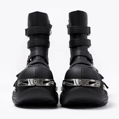 Original Gothic Platform Boots – Women’s Punk Metal Elevator Ankle Shoes, Cool Motorcycle Style
