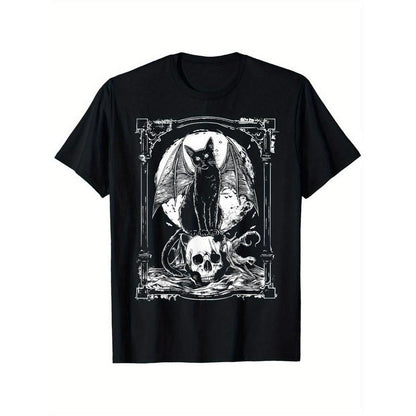 "Bat Cat Skull 🕷️ – Gothic Punk Vintage Oversized Tee 🖤"