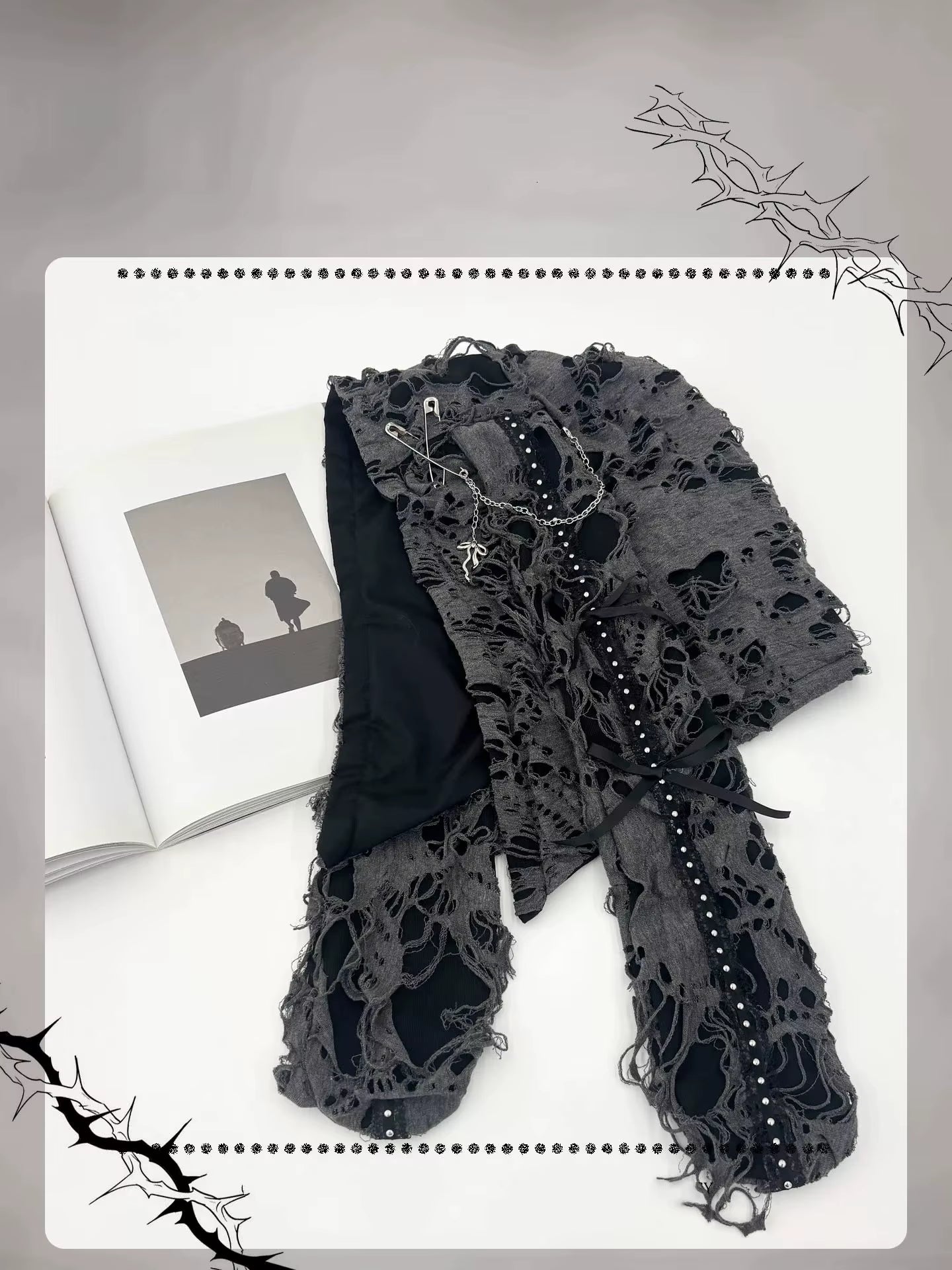 🖤 Gothic Punk Tassel Beanie — Ripped Rivet Earflap Techwear Hat ⚙️