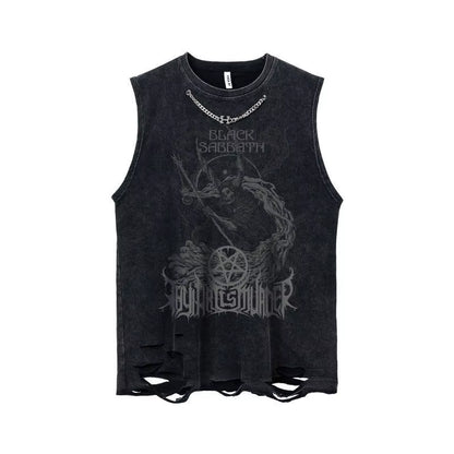 Gothic Emo Vintage Sleeveless Tank Top Y2K American Gothic Graphic Alphabet Printed Vest Hip-Hop Streetwear T-Shirt Men Women