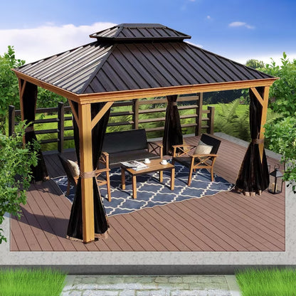 Transform Your Outdoor Space with the Elegant 12-Ft x 16-Ft Brown Hardtop Gazebo – Complete with Screen for Ultimate Comfort