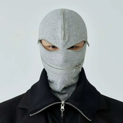 Spring Autumn Dark Black White Versatile Men'S Dark Tide Zipper Women'S Head Cover Mask Punk Techwear Fashion Gothic HK0300
