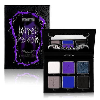 Goth Eyeshadow Palette Purple Blue, Multichrome Chrome Blue Purple Matte Black White Grey Dark Eye Shade, Gothic Halloween Makeup Eye Shadow Pallet for Joker Clown Cosplay SFX Makeup Costume