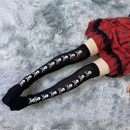 Skull Gothic Dark Long Sexy Stockings Harajuku Emo Alternative Lolita Socks Lingerie Skin Thigh High Garters Hosiery Stockings