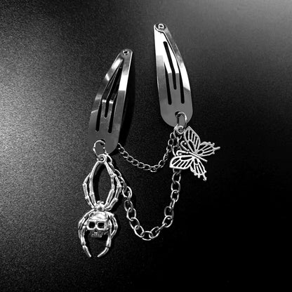 Ins Punk Gothic Y2K Retro Hair Clips for Girls Dark Spider Butterfly Skull Fashion Metal Chain Alt Emo Hairpin Accessories 2021