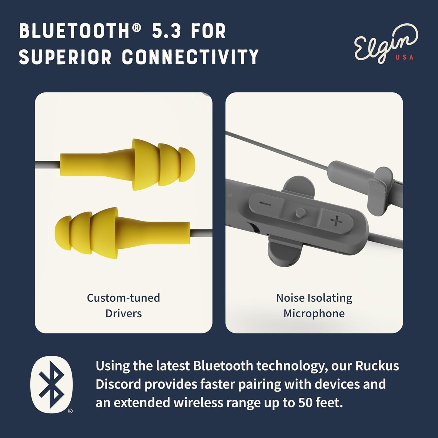 Ruckus Wireless Bluetooth Safety Earbuds – 25dB NRR, OSHA Compliant, Noise-Canceling Mic, 12h Playtime, IP65