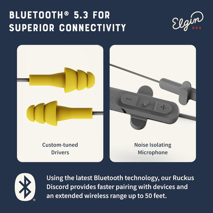Ruckus Wireless Bluetooth Safety Earbuds – 25dB NRR, OSHA Compliant, Noise-Canceling Mic, 12h Playtime, IP65