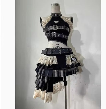 💙 Y2K Denim Dream Mini Skirt Set — Sweet, Cool & Punk Vibes 🖤