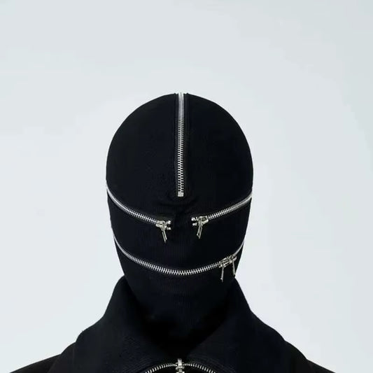 Spring Autumn Dark Black White Versatile Men'S Dark Tide Zipper Women'S Head Cover Mask Punk Techwear Fashion Gothic HK0300
