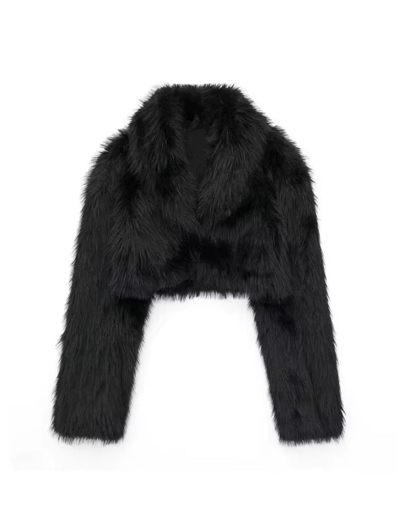 Black Faux Fur Cropped Jacket – Dark Elegance Edition