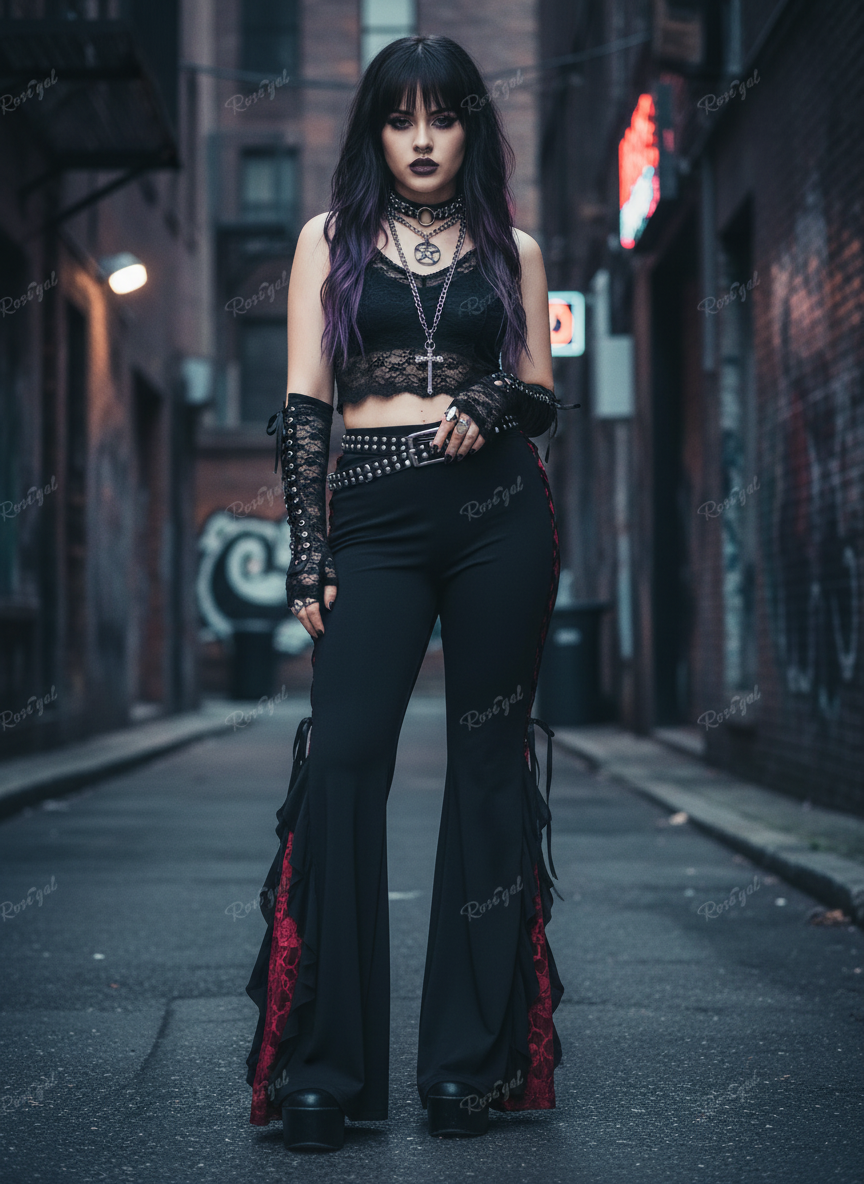 Gothic Lace-Up Flare Pants 🌹🖤