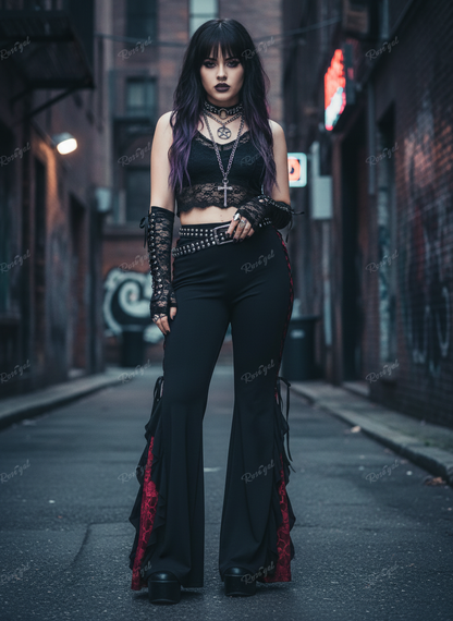 Gothic Lace-Up Flare Pants 🌹🖤