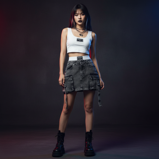 "Dark Diva 🌑 – 2-Piece Gothic Strap Skirt Outfit ⚡"