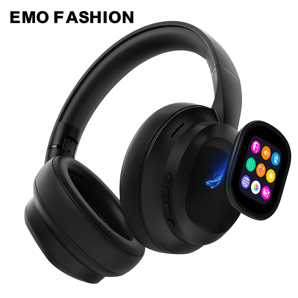 🖤 Emo X1 Pro – Dark Wireless LCD Headphones | Future Sound Reborn**