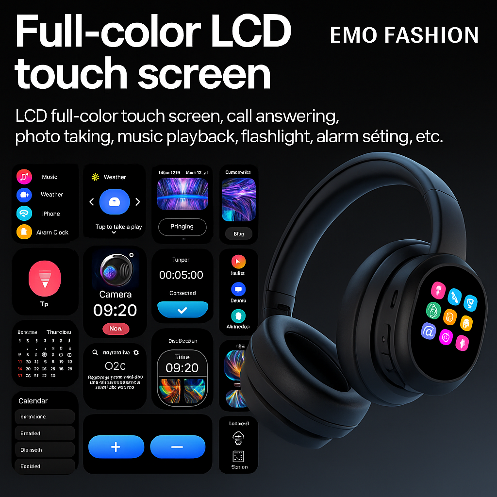 🖤 Emo X1 Pro – Dark Wireless LCD Headphones | Future Sound Reborn**