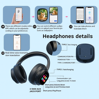 🖤 Emo X1 Pro – Dark Wireless LCD Headphones | Future Sound Reborn**