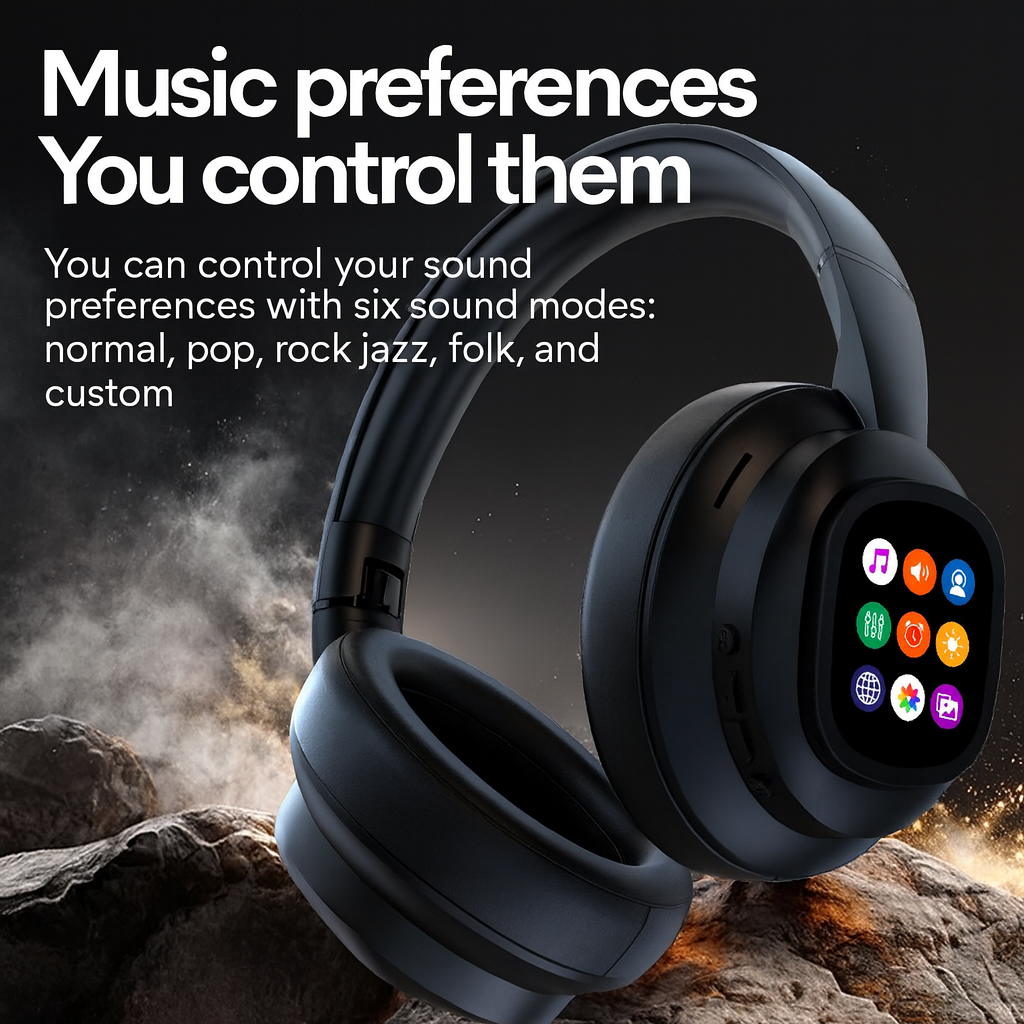 🖤 Emo X1 Pro – Dark Wireless LCD Headphones | Future Sound Reborn**