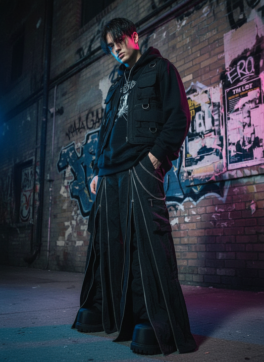 Men’s Black Techwear Pants – Multi Zipper Street Style 🖤