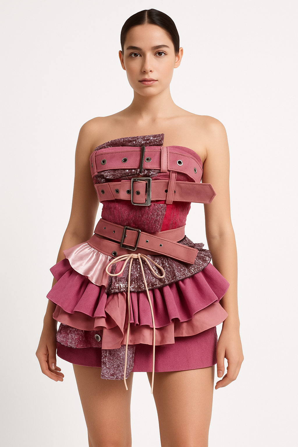 💗2000s Punk Revival Set – Strapless Top & Layered Skirt💗