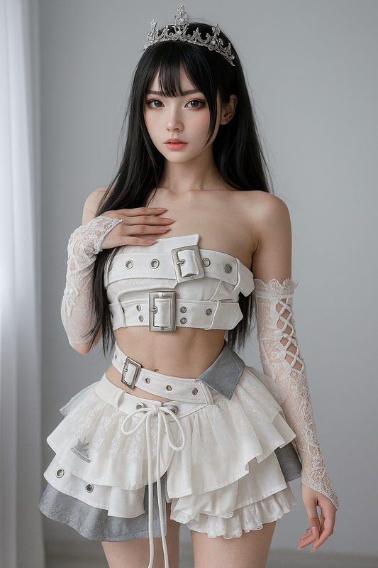 💗2000s Punk Revival Set – Strapless Top & Layered Skirt💗