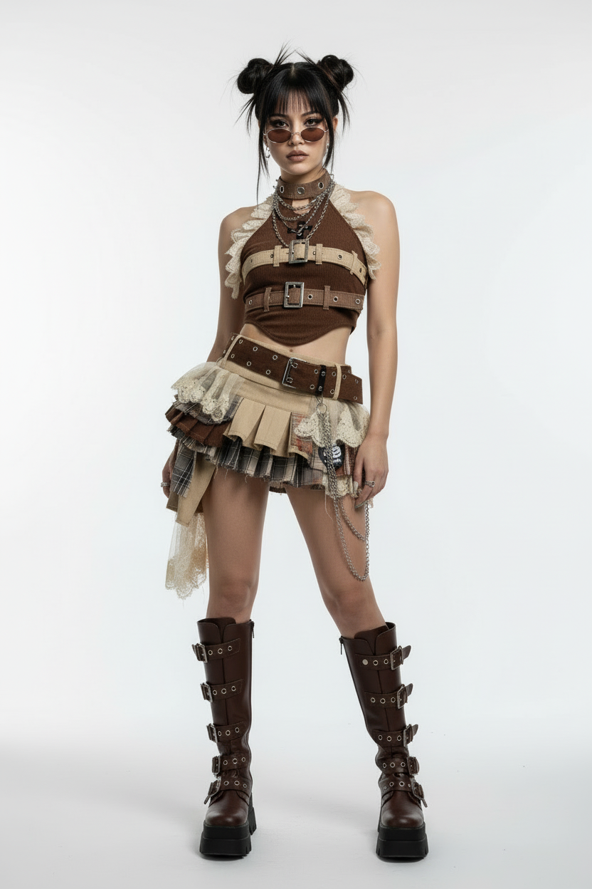 💙 Y2K Denim Dream Mini Skirt Set — Sweet, Cool & Punk Vibes 🖤