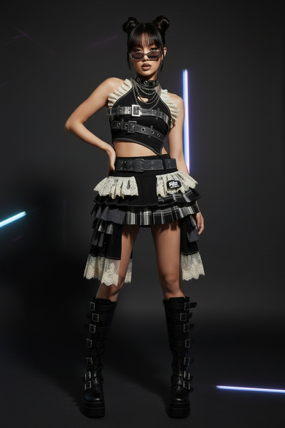 💙 Y2K Denim Dream Mini Skirt Set — Sweet, Cool & Punk Vibes 🖤