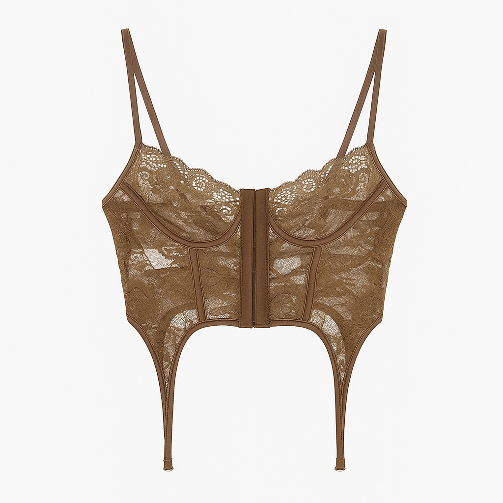 Y2K Lace Three-Piece Set — Maillard Brown Streetwear Elegance🔥