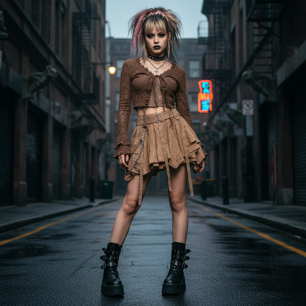 Y2K Lace Three-Piece Set — Maillard Brown Streetwear Elegance🔥