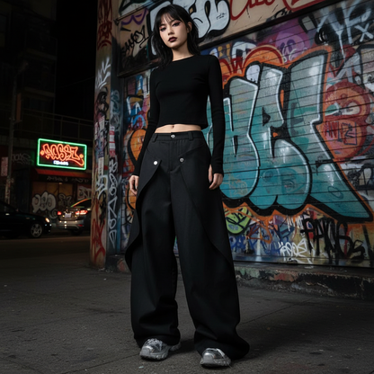 Unisex Double-Layer Wide-Leg Pants — Grunge & Old Money Streetwear 2025