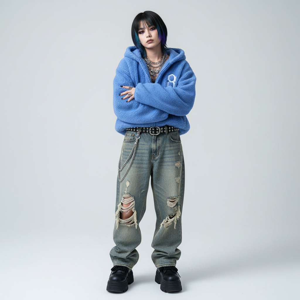 Y2K Emo Harajuku Men Zip Sweater American Style High Street Texture Sweatshirt Oversized Gothic Men Women Solid Color Retro Tops