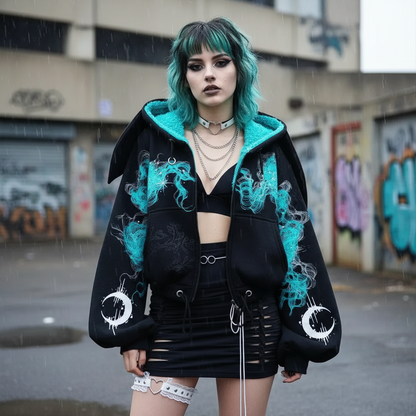 Mystic Aurora Moonlight Cropped Hoodie – Cosmic Streetwear Vibes ✨🌙🔥