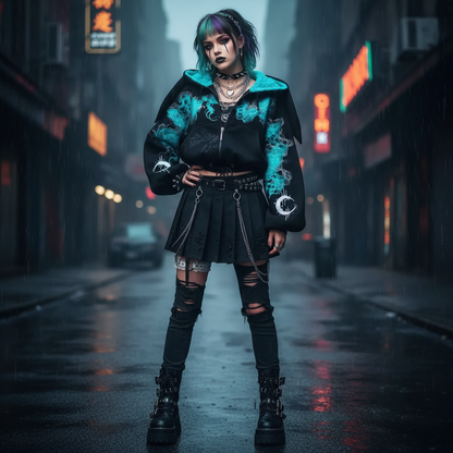 Mystic Aurora Moonlight Cropped Hoodie – Cosmic Streetwear Vibes ✨🌙🔥