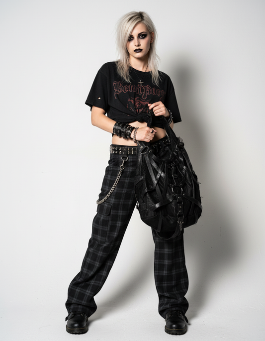 RAGE CAGE Luxe Black Leather Hobo Bag with Unique Cage Strap Design and Versatile Pockets