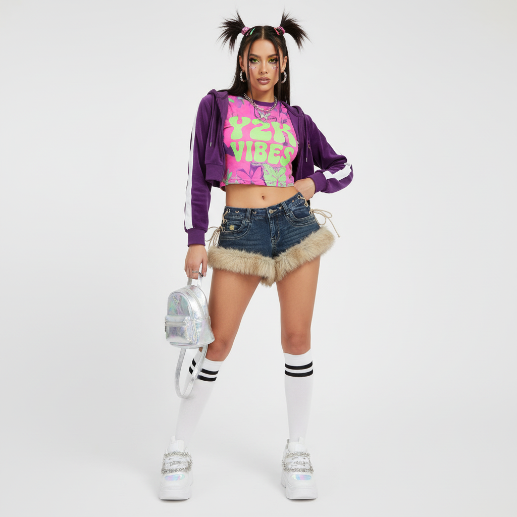 Women’s Y2K Fluffy Splice Low-Rise Shorts