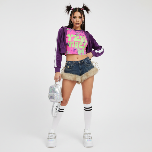 Women’s Y2K Fluffy Splice Low-Rise Shorts