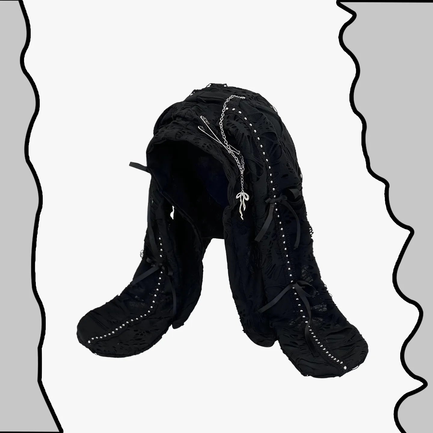 🖤 Gothic Punk Tassel Beanie — Ripped Rivet Earflap Techwear Hat ⚙️