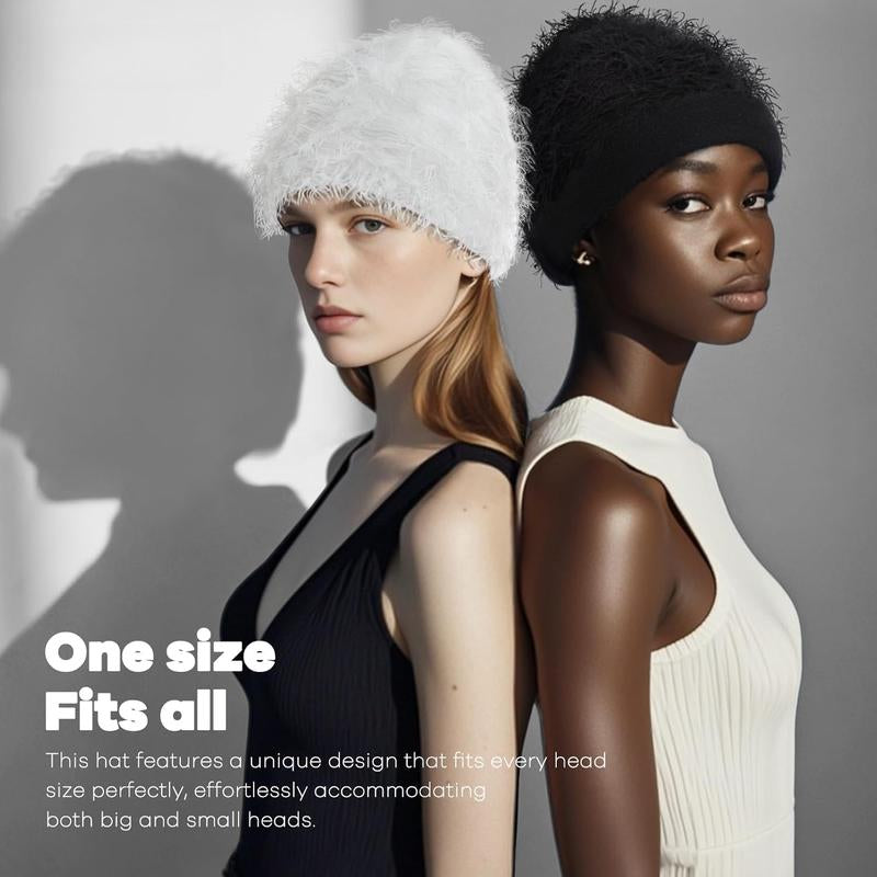 “Emo Distressed Beanie 🖤 Fuzzy Knit Winter Cap Unisex”