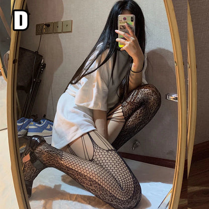 Gothic Dark Long Sexy Fishnet Stockings Women Harajuku Emo Alternative Mesh Tights Lingerie Skin Thigh High Garters Hosiery