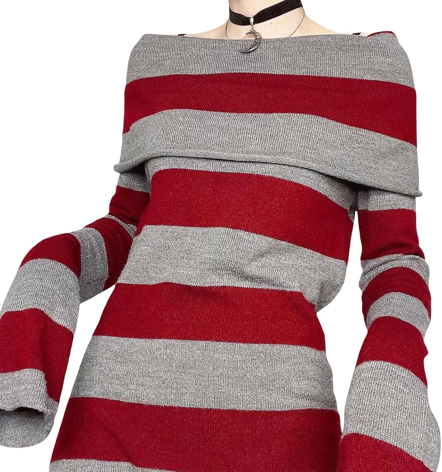 🖤 Y2K Striped Off-Shoulder Sweater Dress — Grunge & Emo Vibes 🔥