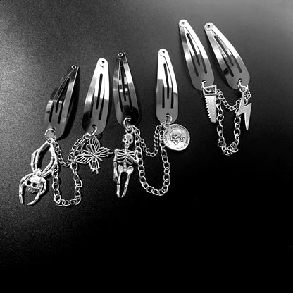 Ins Punk Gothic Y2K Retro Hair Clips for Girls Dark Spider Butterfly Skull Fashion Metal Chain Alt Emo Hairpin Accessories 2021