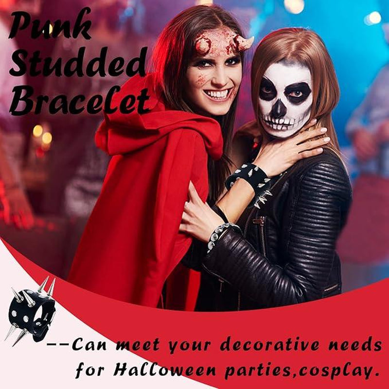 “Dark Punk Bracelet Set 🖤 6-Piece Spiked Leather Cuffs”