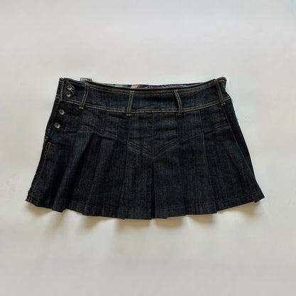 🖤 Y2K Denim Corset & Pleated Skirt Set — Dark Streetwear Elegance ✨