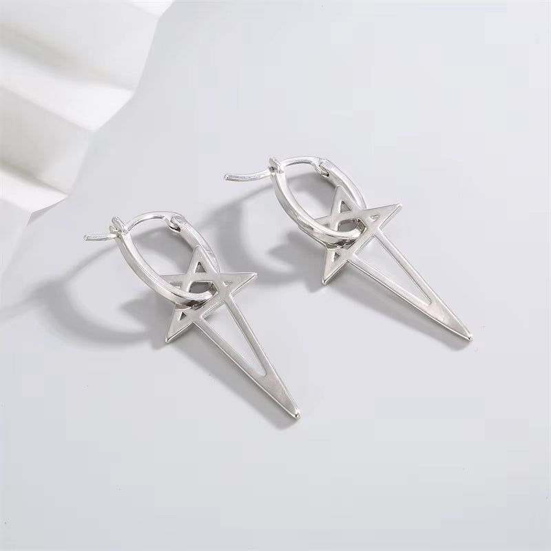 Elevate Your Style with Gothic Cyberpunk Star Drop Earrings - Unisex Alloy Earstuds for Hip-Hop Punk Fashion