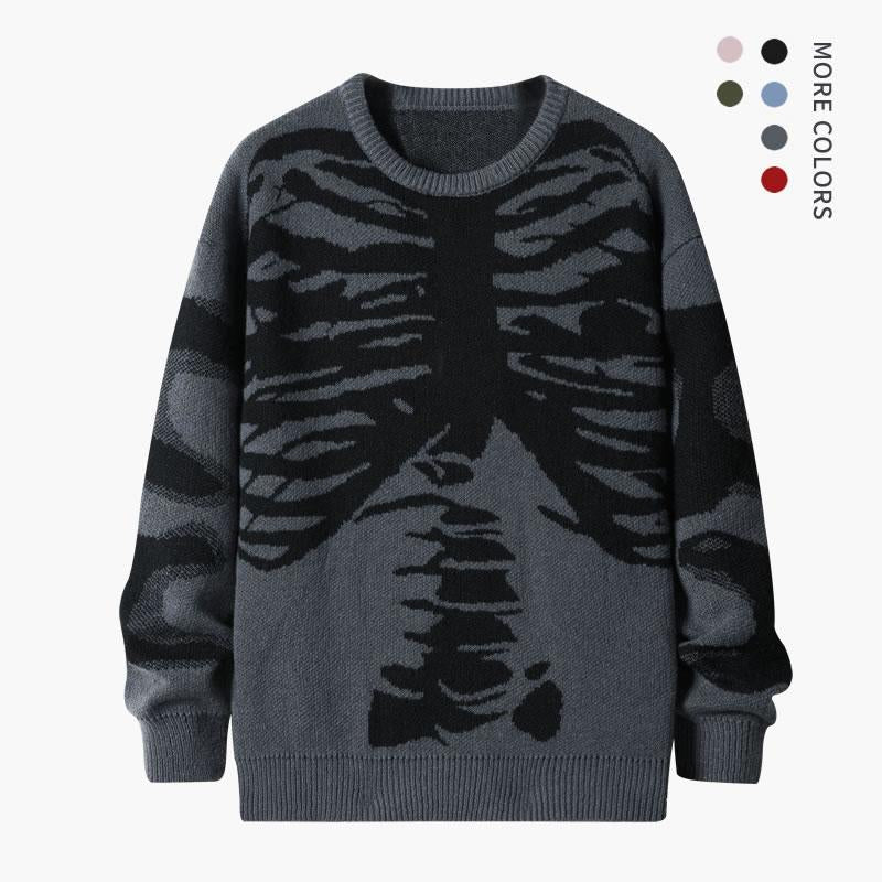 Emo Skeleton Sweater 🖤 Oversized Gothic Knitwear”