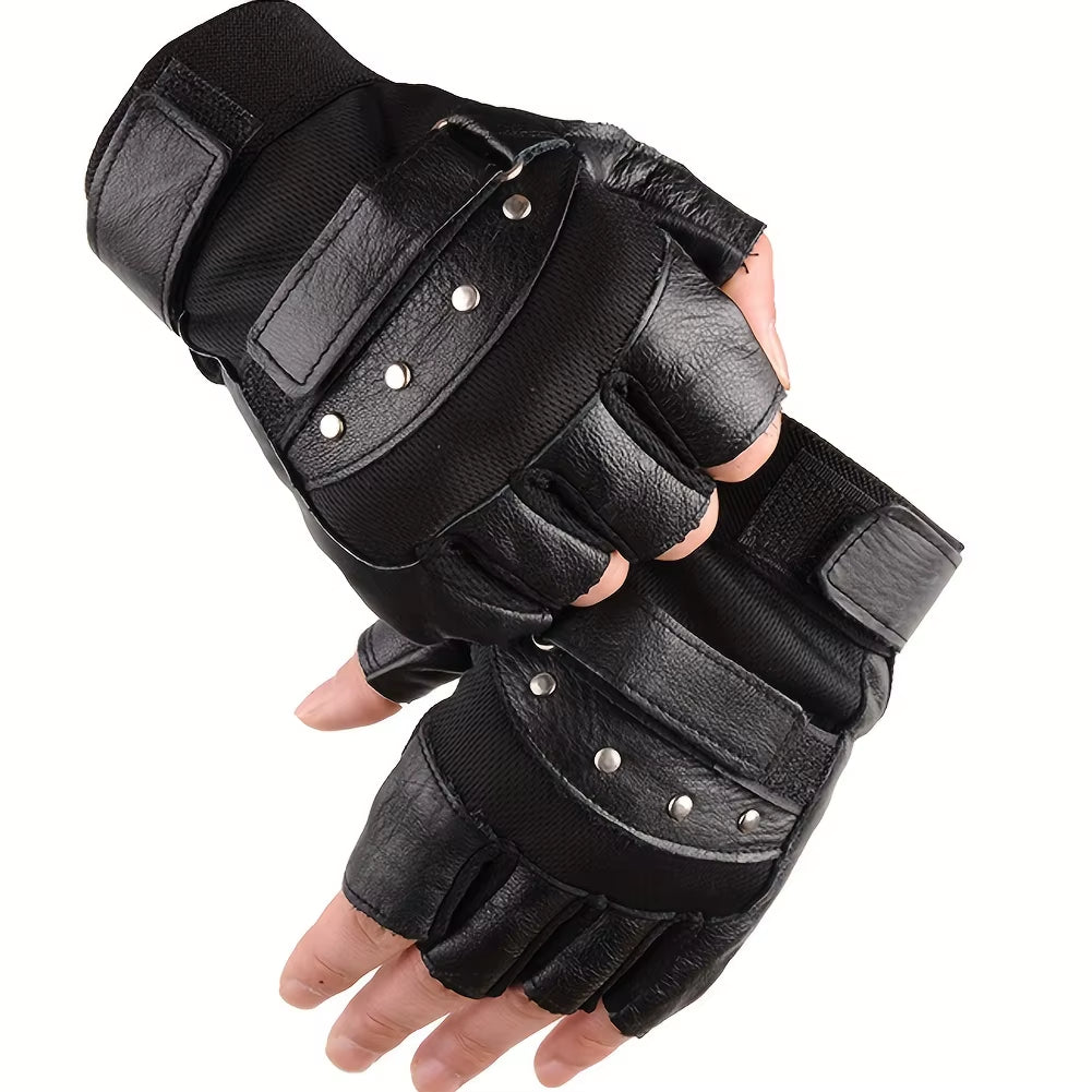 🔥 Men’s Fingerless Leather Gloves – Real Goatskin, Perfect for Driving & Gym Style 🔥